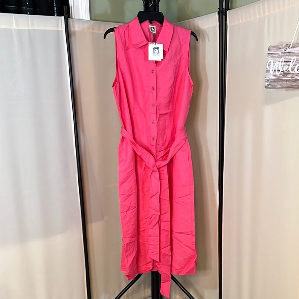 Anne Klein Pink Sleeveless Buttoned Midi Sundress